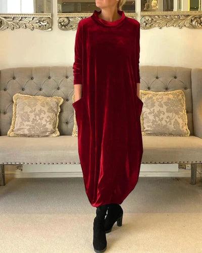 Tessa - Stylish Velvet Dress with Pockets - Elegant & Practical