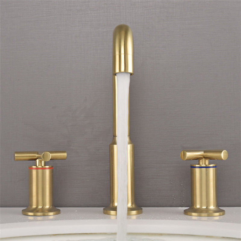 Brushed Gold Three Hole Waterfall Widespread Bathroom Sink Faucet