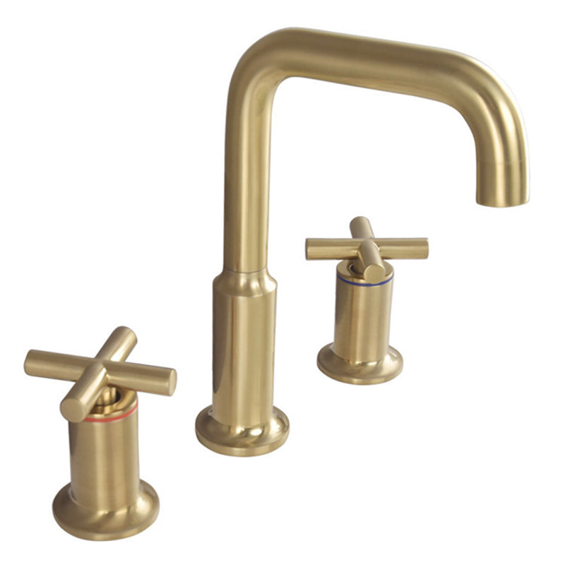 Brushed Gold Three Hole Waterfall Widespread Bathroom Sink Faucet