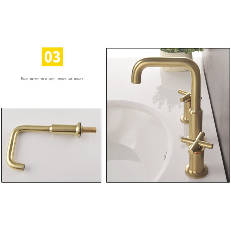 Brushed Gold Three Hole Waterfall Widespread Bathroom Sink Faucet