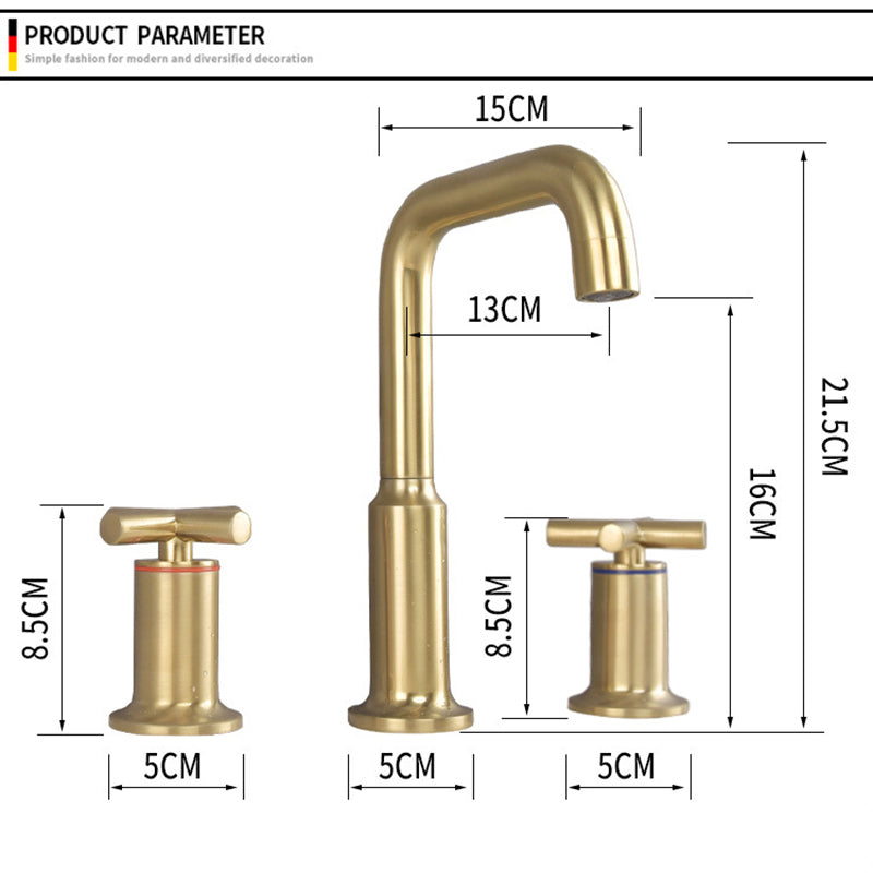 Brushed Gold Three Hole Waterfall Widespread Bathroom Sink Faucet
