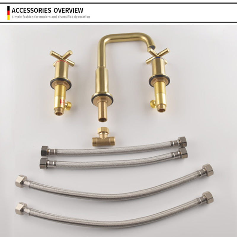 Brushed Gold Three Hole Waterfall Widespread Bathroom Sink Faucet