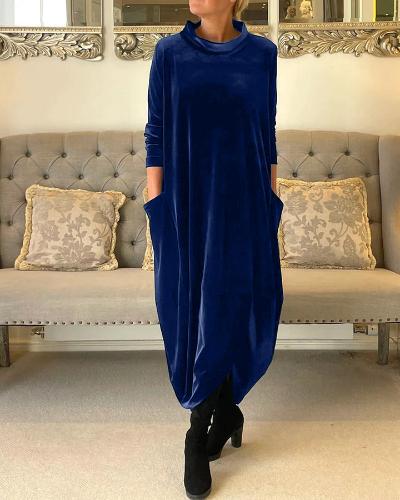Tessa - Stylish Velvet Dress with Pockets - Elegant & Practical