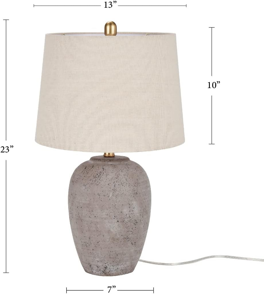 Thelittleesse™ Terraform Cement Table Lamp – Rustic Urn Accent Lamp with Fabric Shade & 3-Way Switch