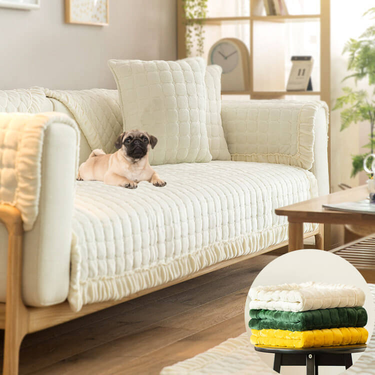 Sectional Couch Cover, Anti-Slip Sofa Slipcover,Comfort Protection Aesthetics Velvet Sofa Covers for 3 Cushion Couch Loveseat Recliner L Shaped Armrest Backrest 