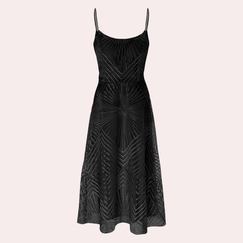 Elegant Open Back Women's Dress with Geometric Pattern for Wedding Guests