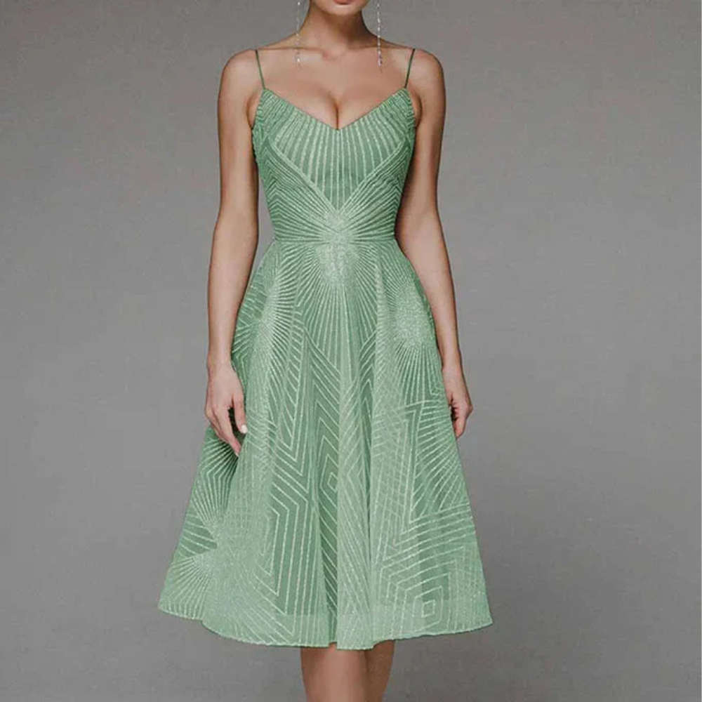 Elegant Open Back Women's Dress with Geometric Pattern for Wedding Guests