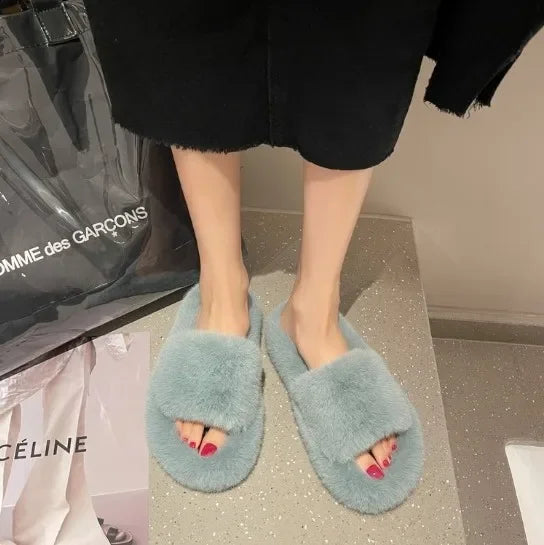 FurGlam - Soft Fur Slippers with Crossed Straps