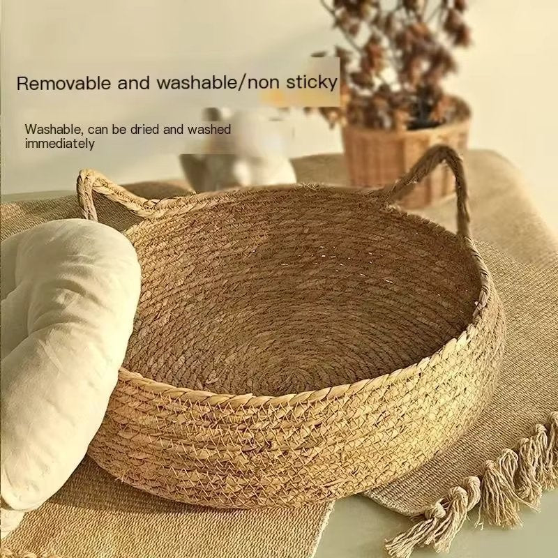Cat Bed Handwoven Natural Seagrass with Cushion