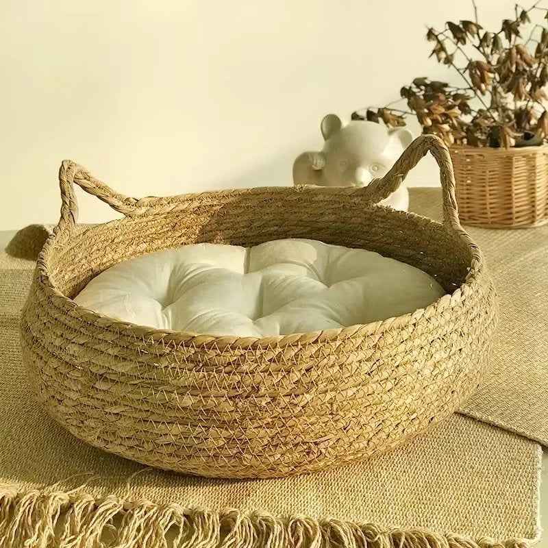 Cat Bed Handwoven Natural Seagrass with Cushion