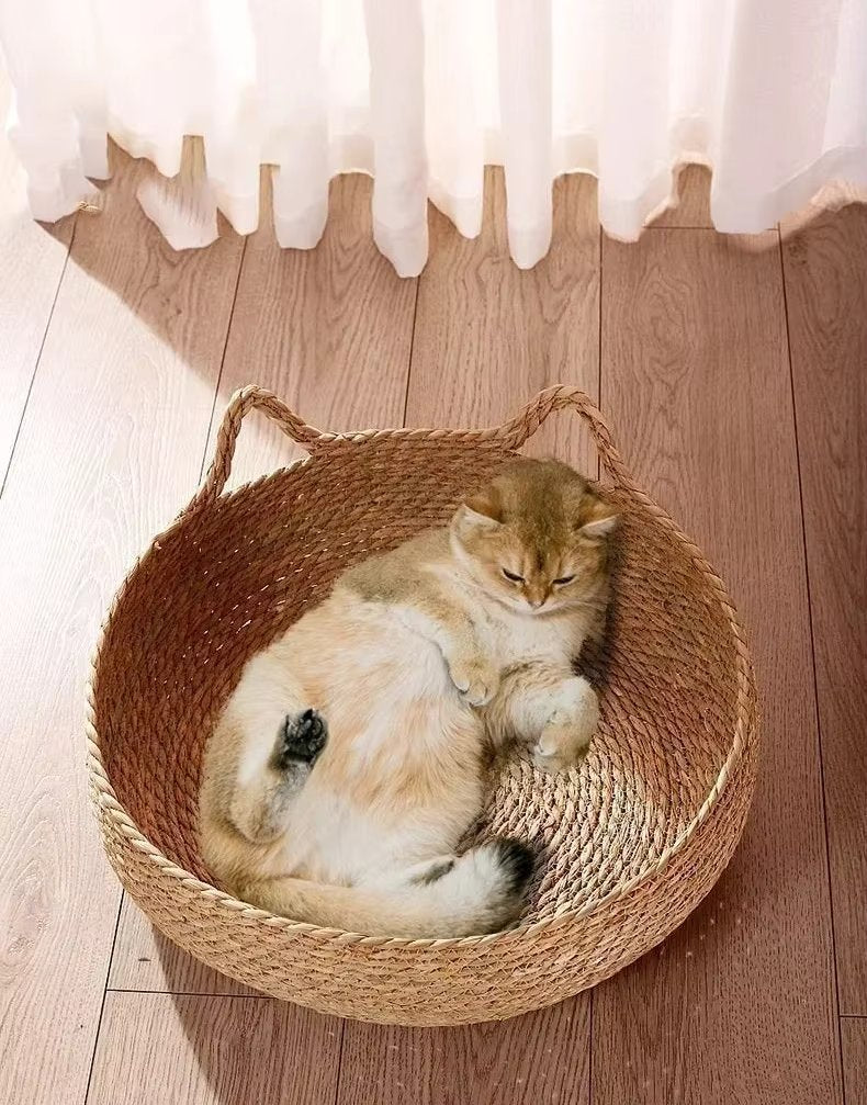 Cat Bed Handwoven Natural Seagrass with Cushion