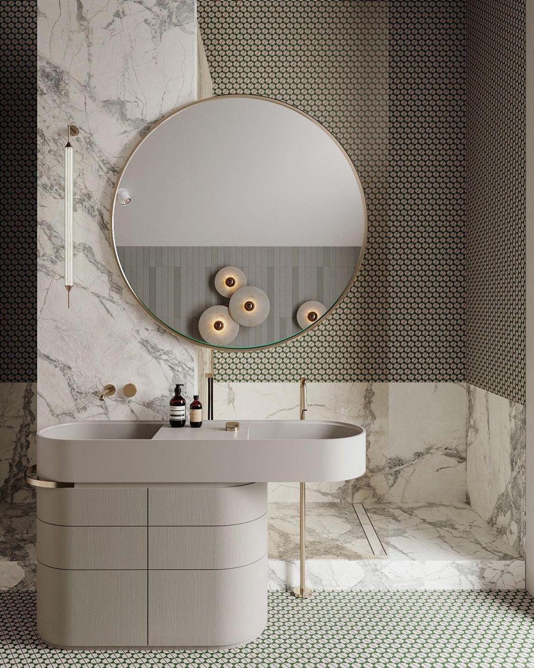 LuxeMarble – Round Marble Wall Lamp for Chic Illumination