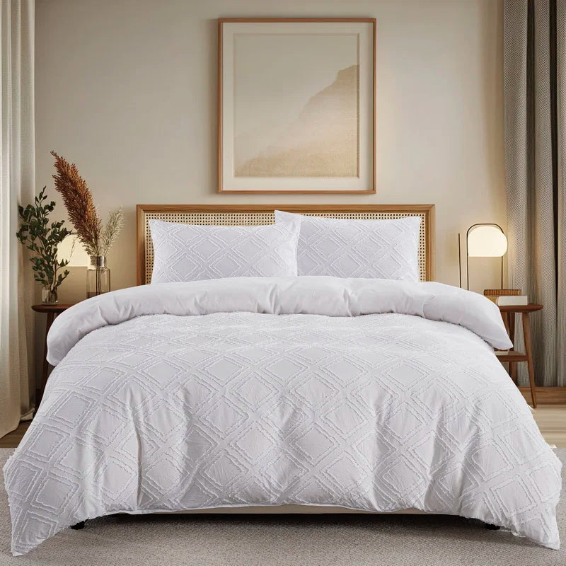 Tufted White Duvet Cover Twin King Soft Microfiber Chenille Dots Bedding Set Bohemian Jacquard Comforter Cover with Pillowcase