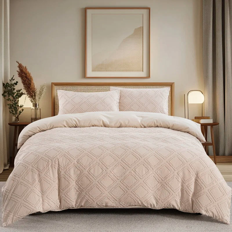 Tufted White Duvet Cover Twin King Soft Microfiber Chenille Dots Bedding Set Bohemian Jacquard Comforter Cover with Pillowcase