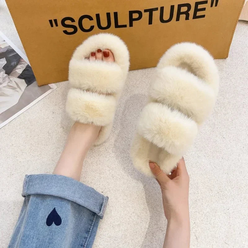 FurGlam - Soft Fur Slippers with Crossed Straps