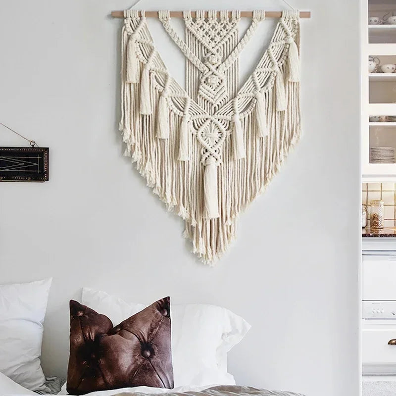 Boho Macrame Wall Hanging – Hand-Woven Geometric Tapestry for Dorm & Home Decor