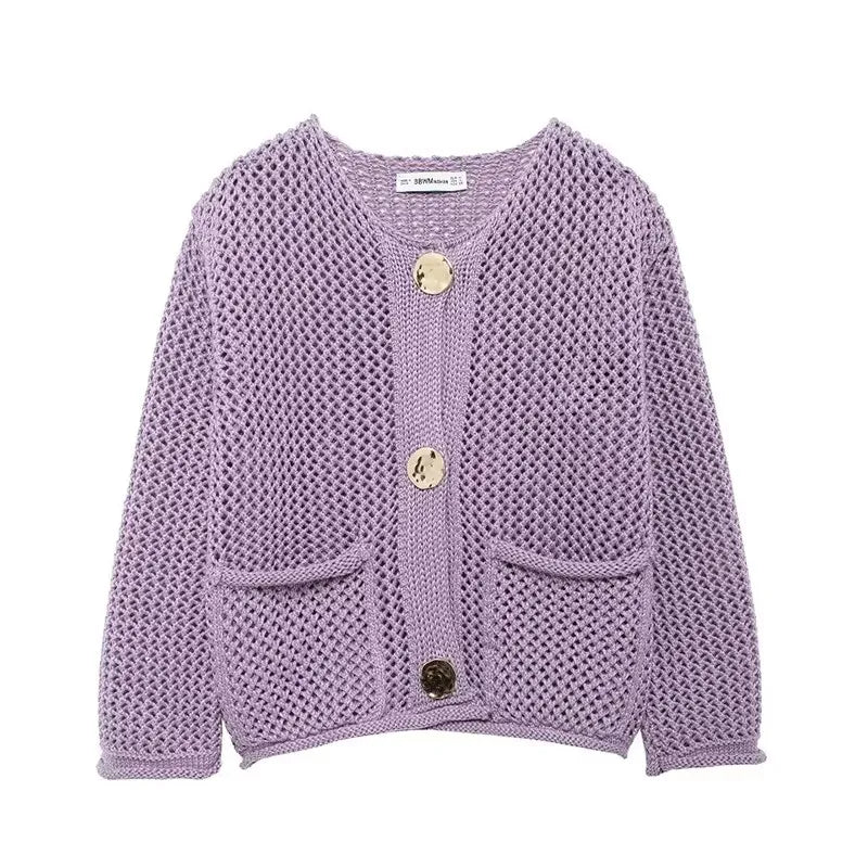 Willshela Women’s Vintage O-Neck Knitted Sweater with Pockets - Red Single Breasted Chic Outfit