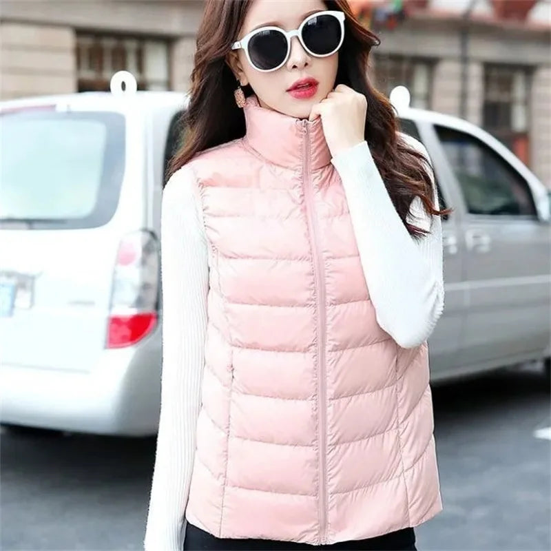 Nova: Women's White Duck Down Vest - Sleeveless Puffer Jacket for Autumn & Winter