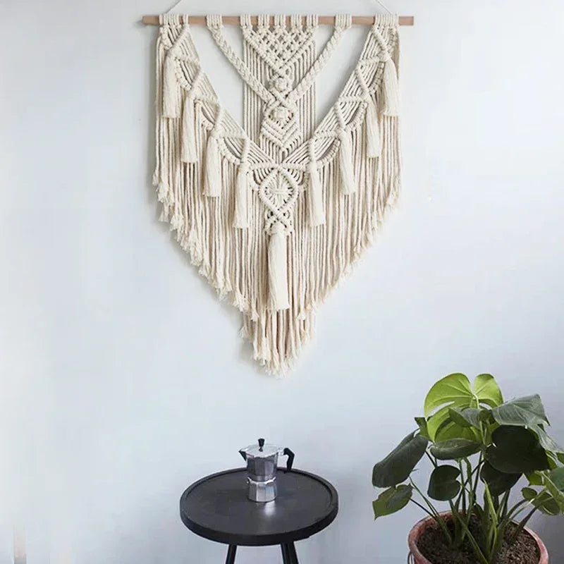 Boho Macrame Wall Hanging – Hand-Woven Geometric Tapestry for Dorm & Home Decor