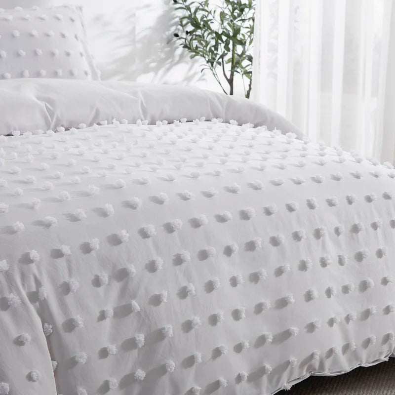 Tufted White Duvet Cover Twin King Soft Microfiber Chenille Dots Bedding Set Bohemian Jacquard Comforter Cover with Pillowcase