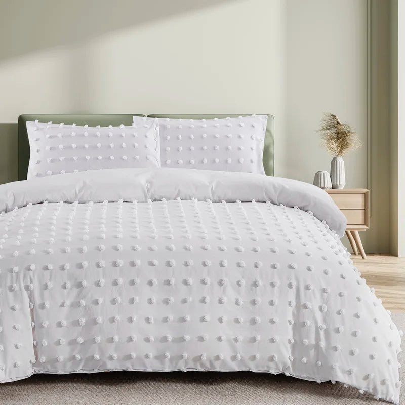 Tufted White Duvet Cover Twin King Soft Microfiber Chenille Dots Bedding Set Bohemian Jacquard Comforter Cover with Pillowcase