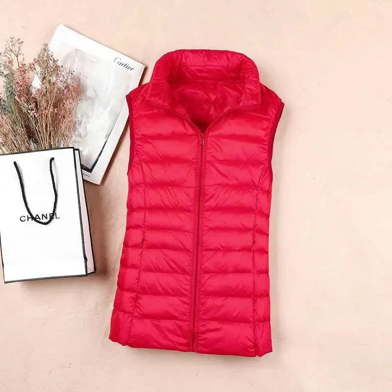 Nova: Women's White Duck Down Vest - Sleeveless Puffer Jacket for Autumn & Winter