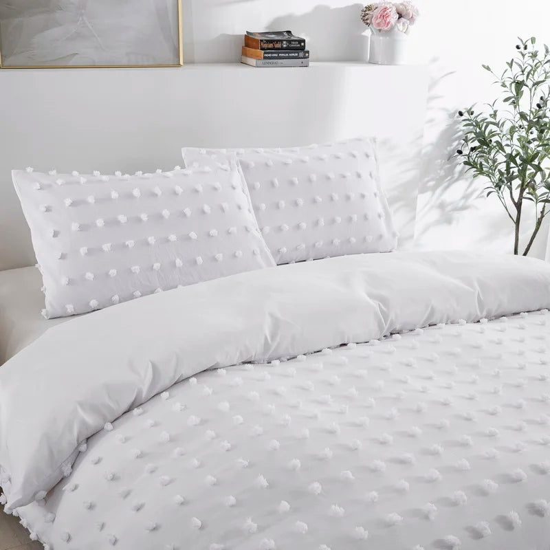 Tufted White Duvet Cover Twin King Soft Microfiber Chenille Dots Bedding Set Bohemian Jacquard Comforter Cover with Pillowcase