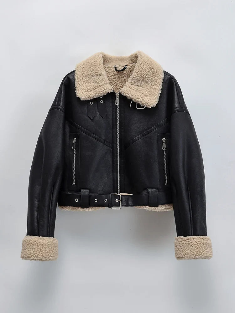 Allie: Leather & Suede Autumn - Faux fur Winter Jacket