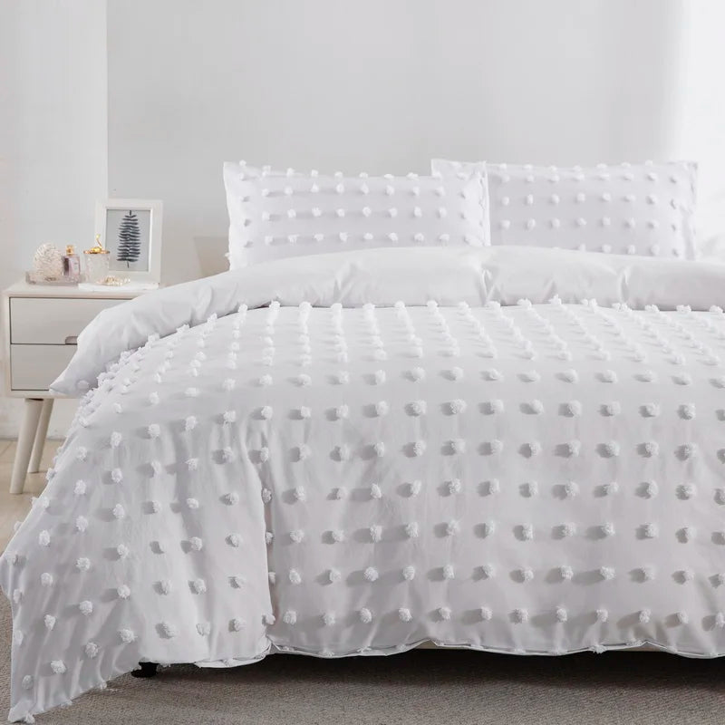 Tufted White Duvet Cover Twin King Soft Microfiber Chenille Dots Bedding Set Bohemian Jacquard Comforter Cover with Pillowcase