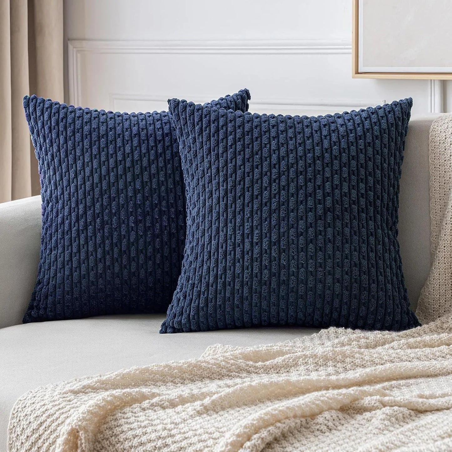Winnie Striped Boho Throw Pillow Cover – 18x18 Inch Cozy Corduroy Cushion for Modern Home Decor