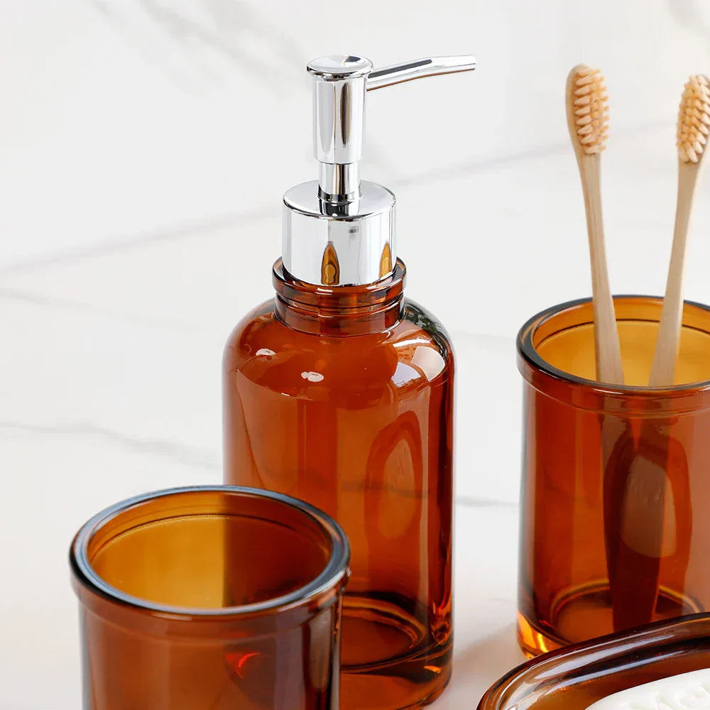 Apothecary Luxe – Elegant Glass Bathroom Set for a Timeless Look