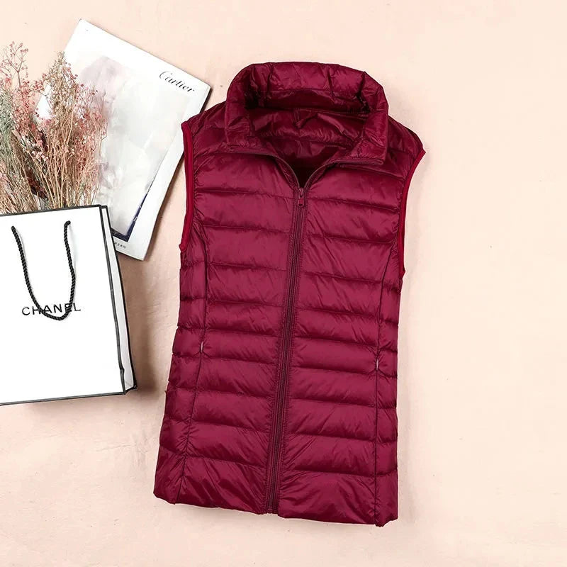 Nova: Women's White Duck Down Vest - Sleeveless Puffer Jacket for Autumn & Winter