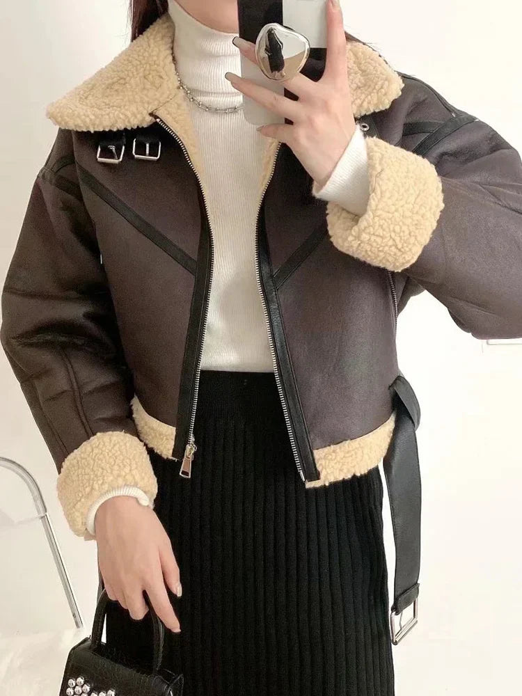 Allie: Leather & Suede Autumn - Faux fur Winter Jacket