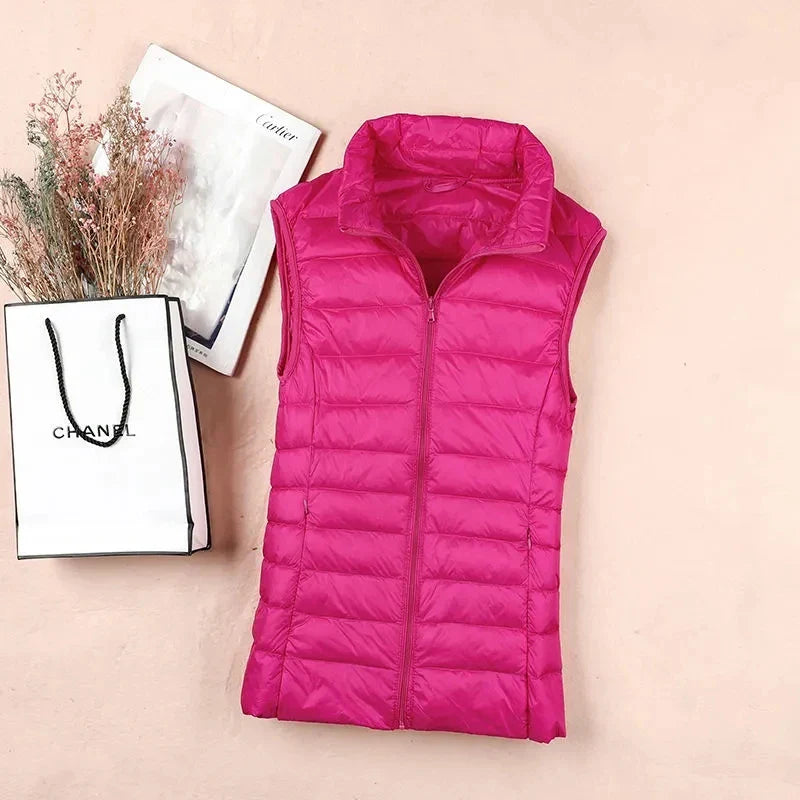 Nova: Women's White Duck Down Vest - Sleeveless Puffer Jacket for Autumn & Winter