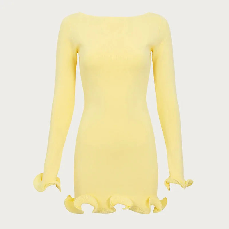TARUXY "Sara" Knitted Mini Dress for Women - Elegant Contrast Color Sweater Dress