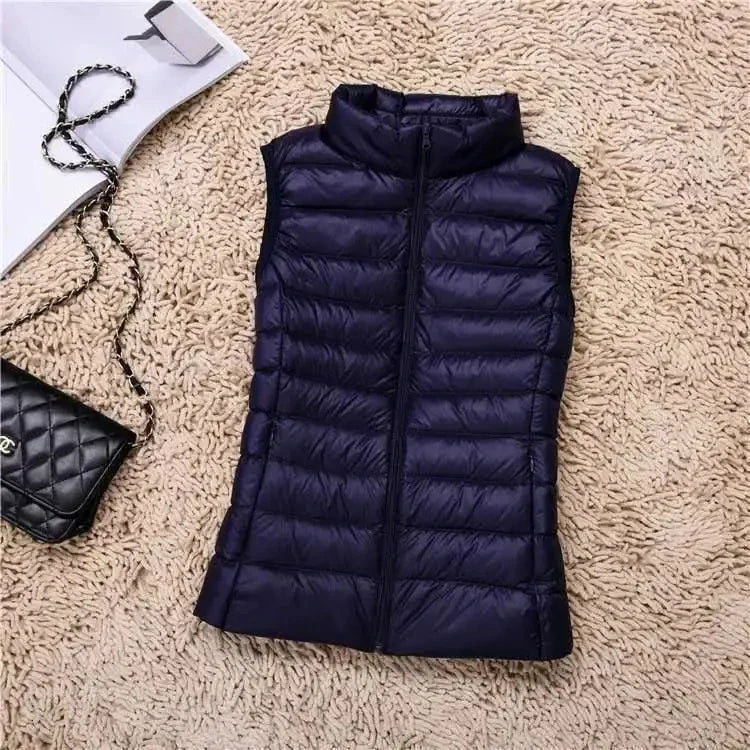 Nova: Women's White Duck Down Vest - Sleeveless Puffer Jacket for Autumn & Winter