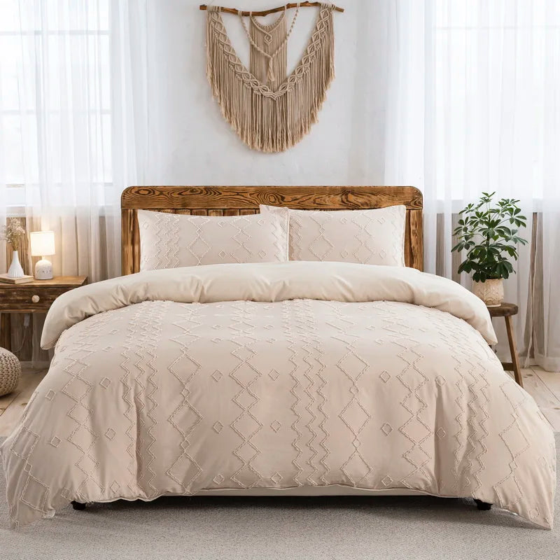 Tufted White Duvet Cover Twin King Soft Microfiber Chenille Dots Bedding Set Bohemian Jacquard Comforter Cover with Pillowcase