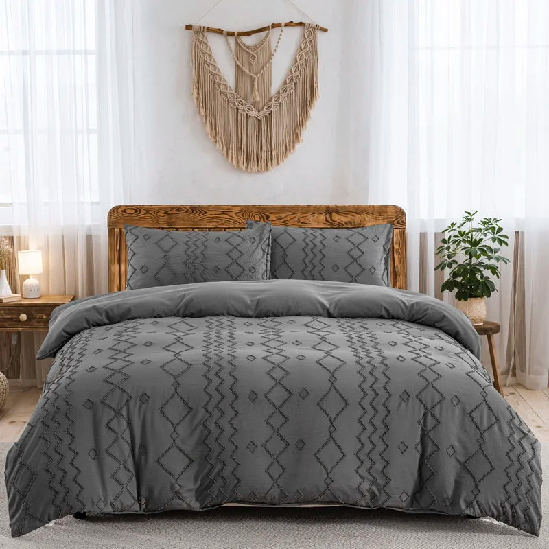 Tufted White Duvet Cover Twin King Soft Microfiber Chenille Dots Bedding Set Bohemian Jacquard Comforter Cover with Pillowcase