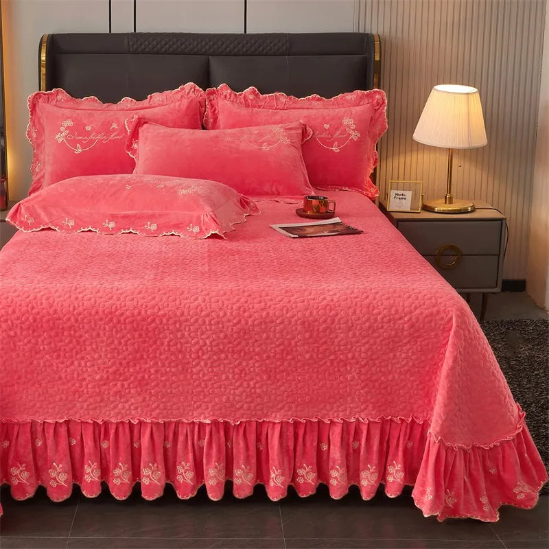 Thelittleesse™ Dazzling Hibiscus Bedding Set – Quilted 500TC Polyester Bedspread in Bold Pink