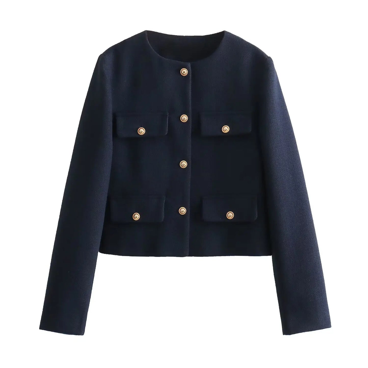 Lila Women's Autumn Winter Textured Round Neck Short Jacket