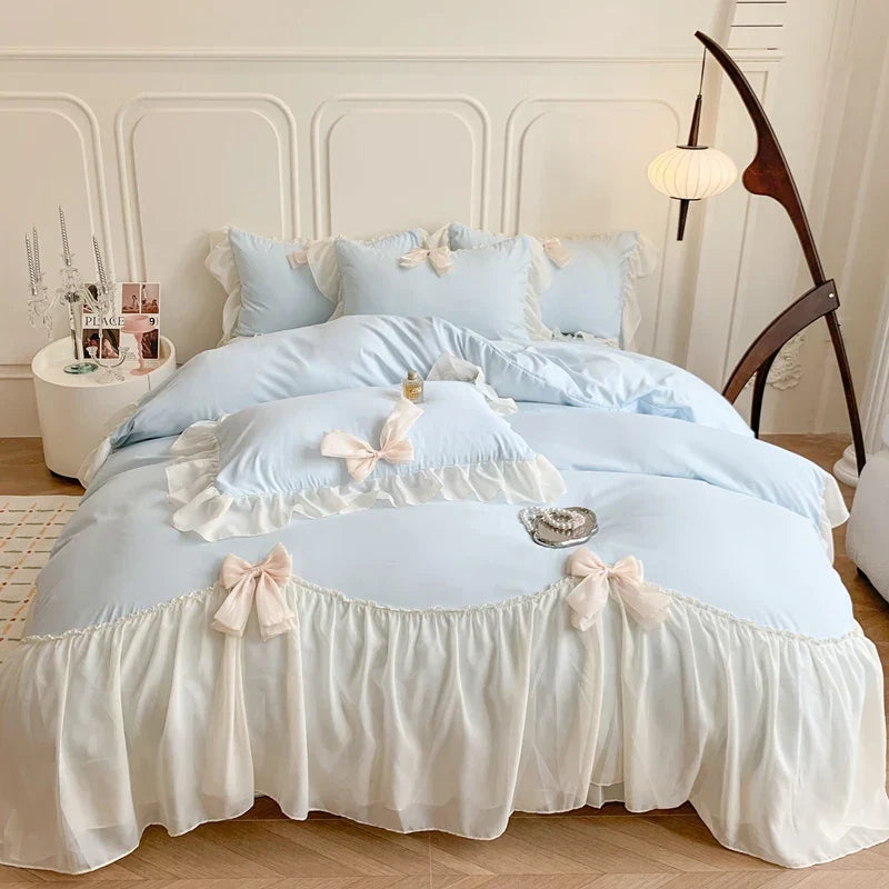 Thelittleesse™ Chiffon Lace Romantic Bedding Set – 4-Piece Cotton Ensemble with Vintage Elegance