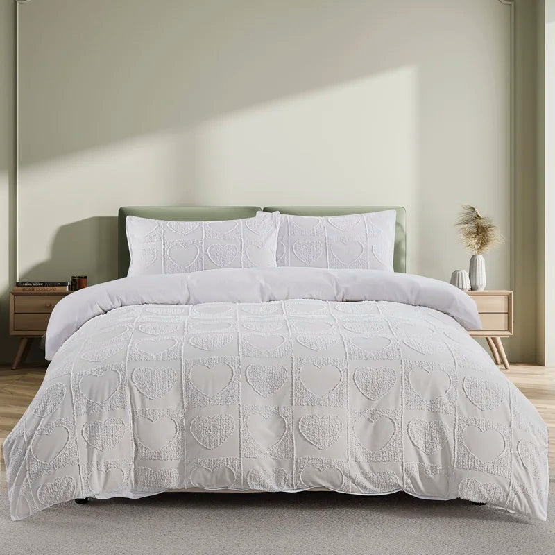 Tufted White Duvet Cover Twin King Soft Microfiber Chenille Dots Bedding Set Bohemian Jacquard Comforter Cover with Pillowcase
