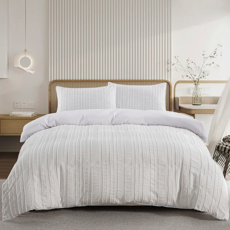 Tufted White Duvet Cover Twin King Soft Microfiber Chenille Dots Bedding Set Bohemian Jacquard Comforter Cover with Pillowcase