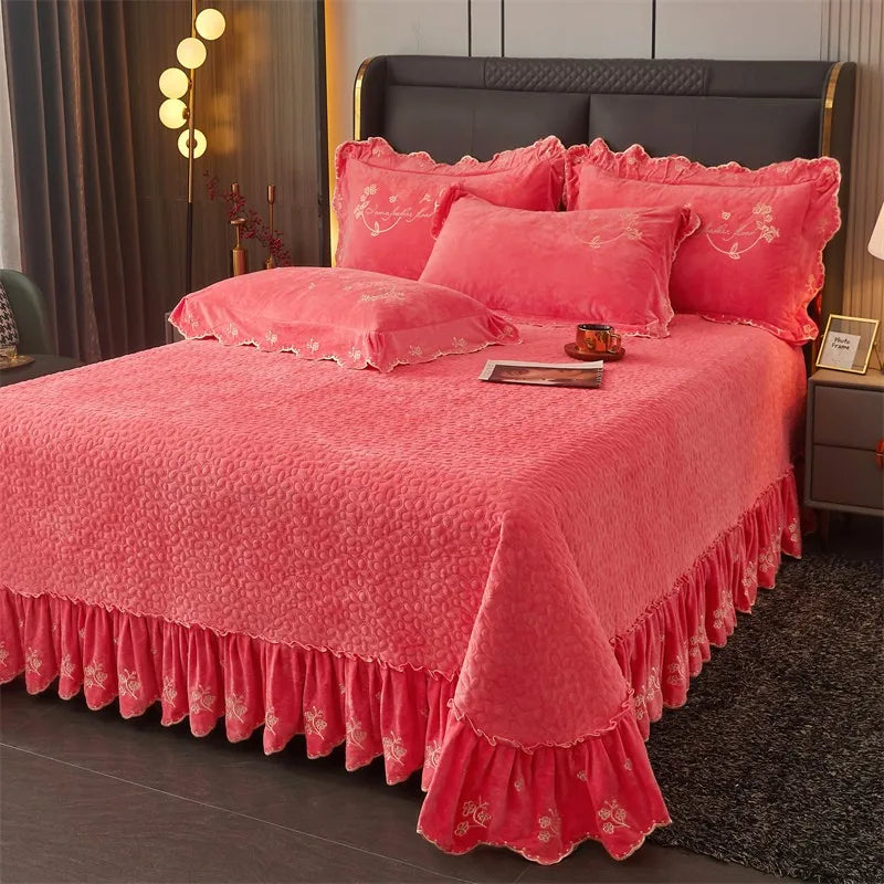 Thelittleesse™ Dazzling Hibiscus Bedding Set – Quilted 500TC Polyester Bedspread in Bold Pink