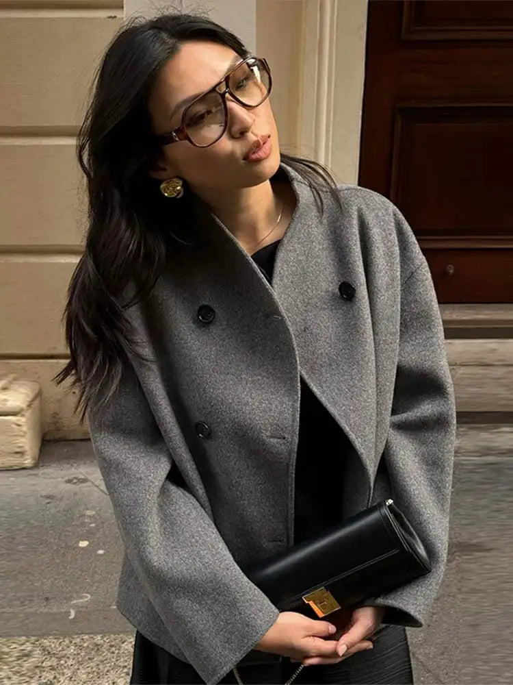 Eva Jacket - Retro Woolen Double-Breasted Short Jacket for Autumn/Winter