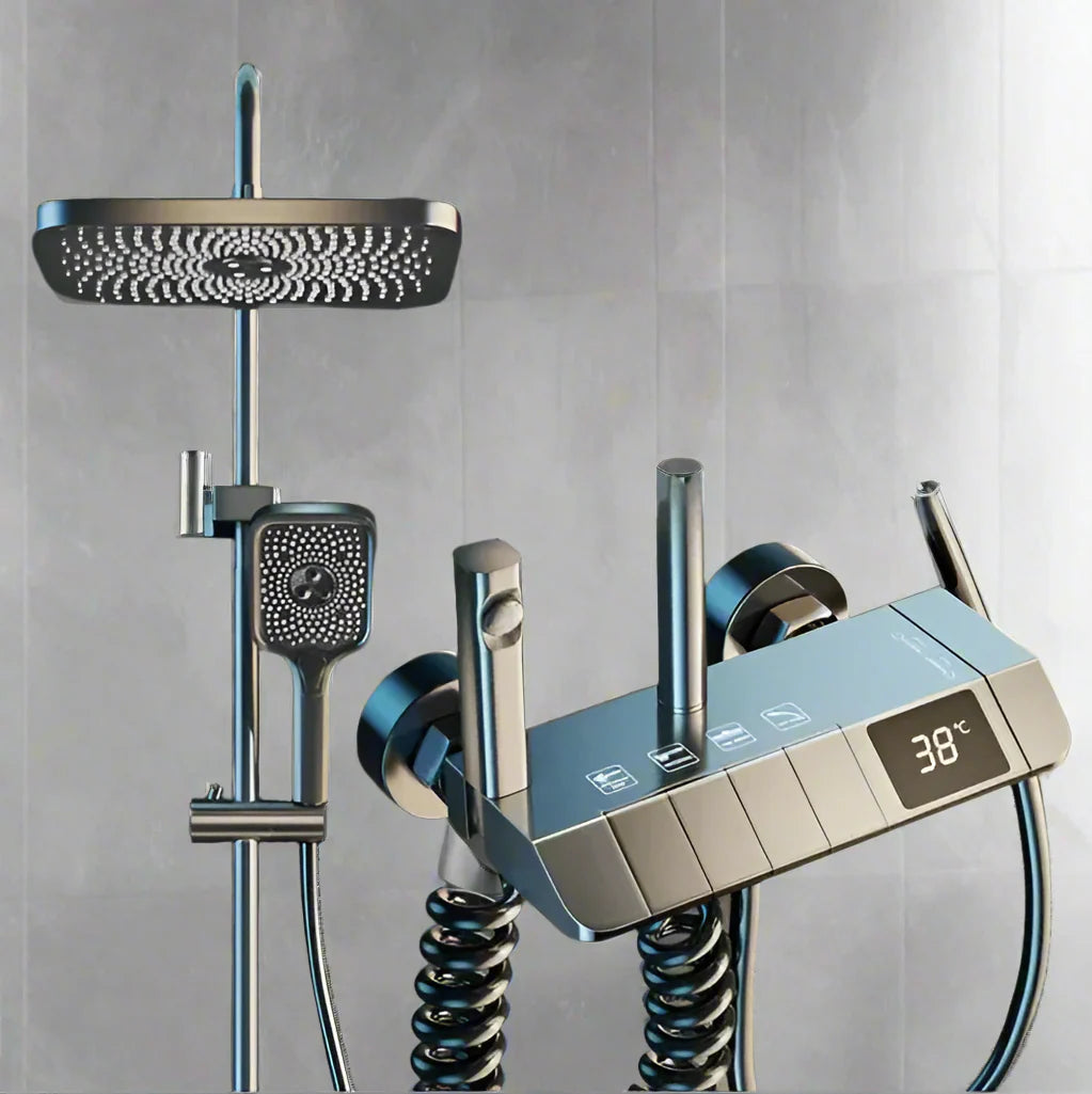 AquaSense Digital Shower Set – 4 Functions, High Pressure, Copper Mixer, Thermostat Control