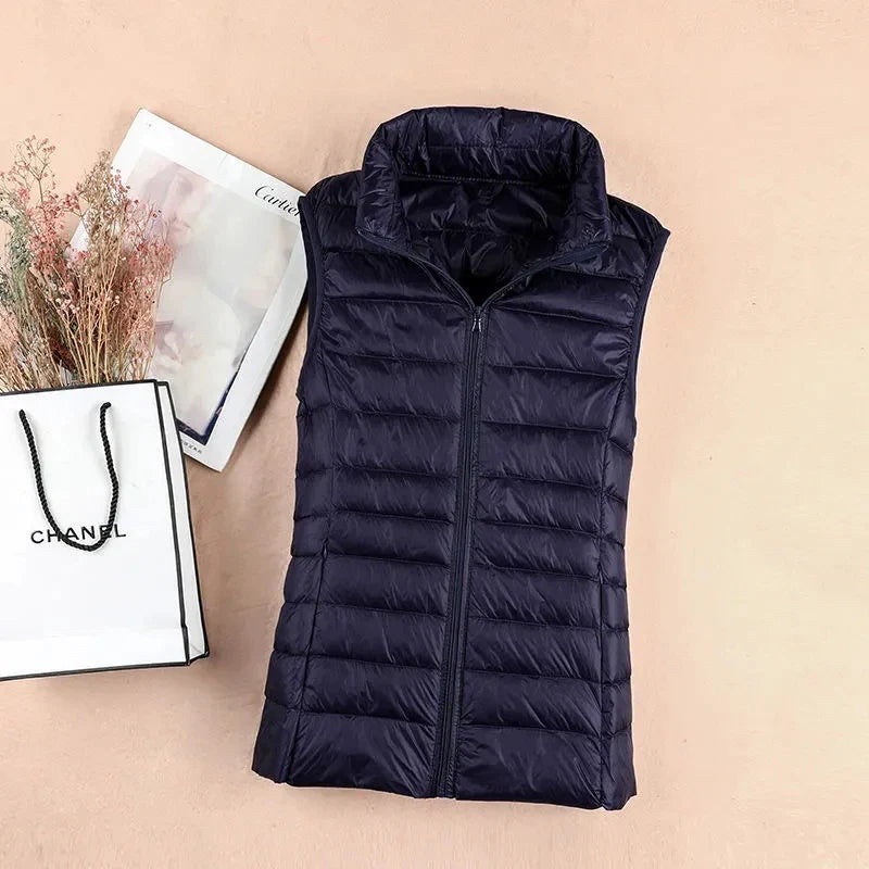 Nova: Women's White Duck Down Vest - Sleeveless Puffer Jacket for Autumn & Winter
