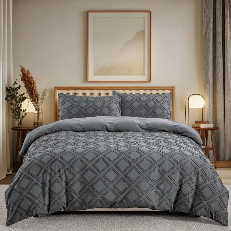 Tufted White Duvet Cover Twin King Soft Microfiber Chenille Dots Bedding Set Bohemian Jacquard Comforter Cover with Pillowcase