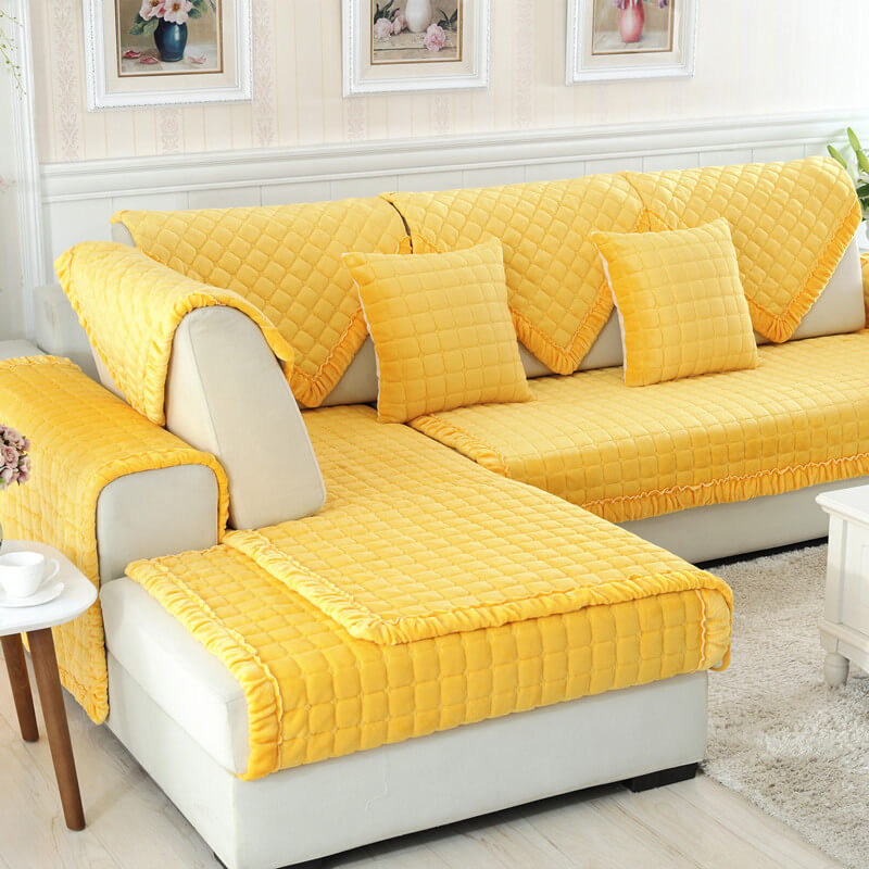 Sectional Couch Cover, Anti-Slip Sofa Slipcover,Comfort Protection Aesthetics Velvet Sofa Covers for 3 Cushion Couch Loveseat Recliner L Shaped Armrest Backrest 
