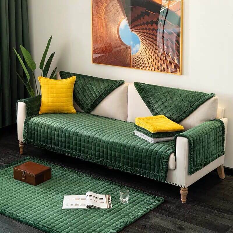 Sectional Couch Cover, Anti-Slip Sofa Slipcover,Comfort Protection Aesthetics Velvet Sofa Covers for 3 Cushion Couch Loveseat Recliner L Shaped Armrest Backrest 